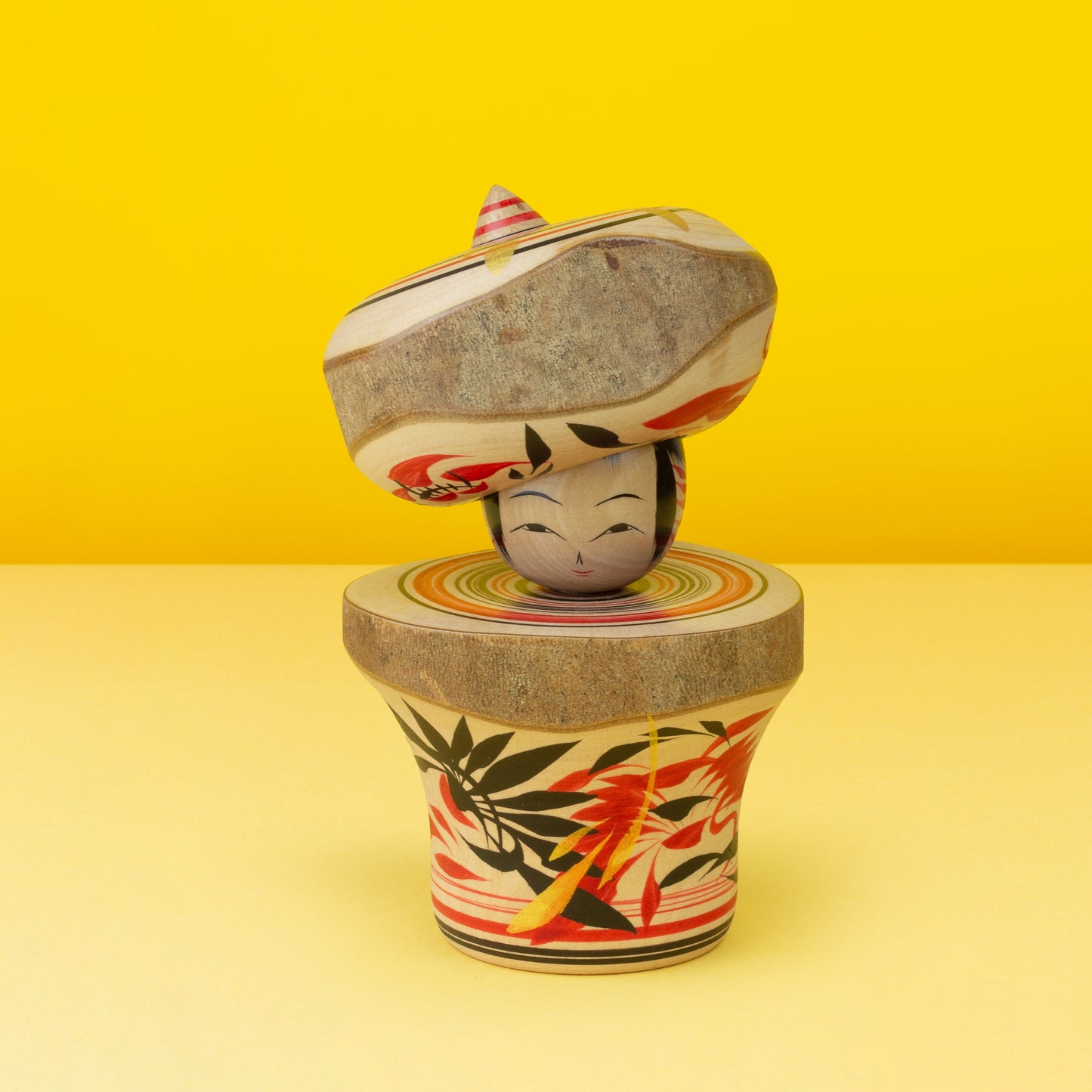 Exclusive Tsubaki Hat Ejiko | Natural Wood Kokeshi