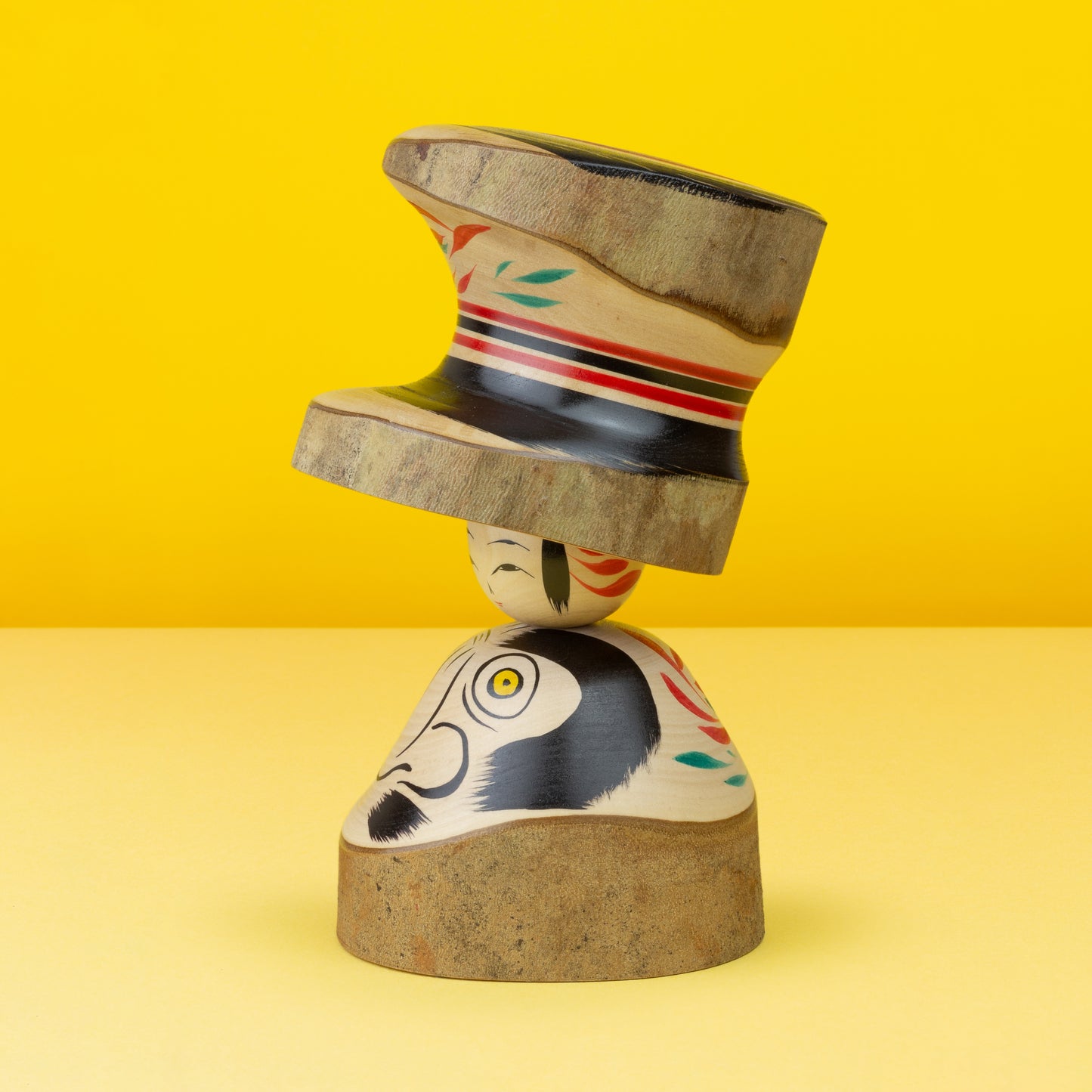 Exclusive Camellia Hat Daruma Ejiko | Natural Wood Kokeshi
