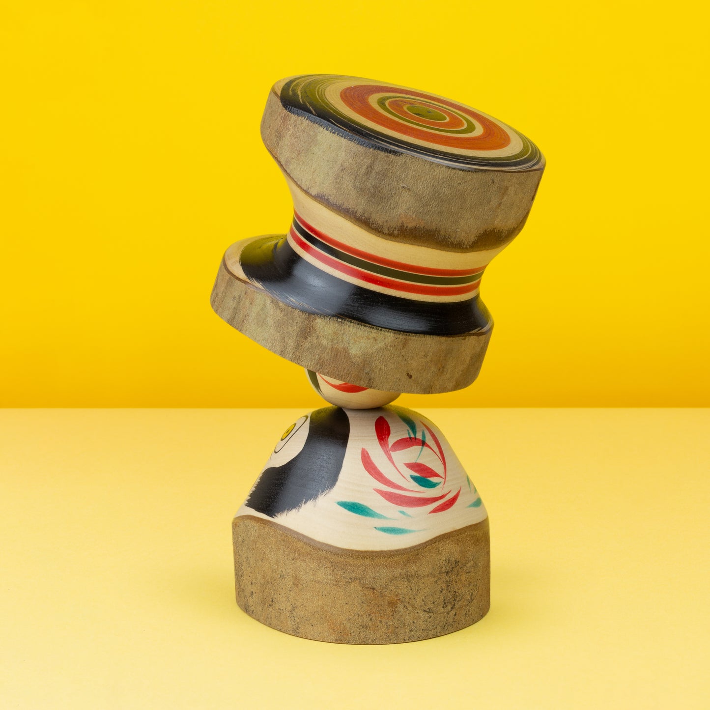 Exclusive Camellia Hat Daruma Ejiko | Natural Wood Kokeshi