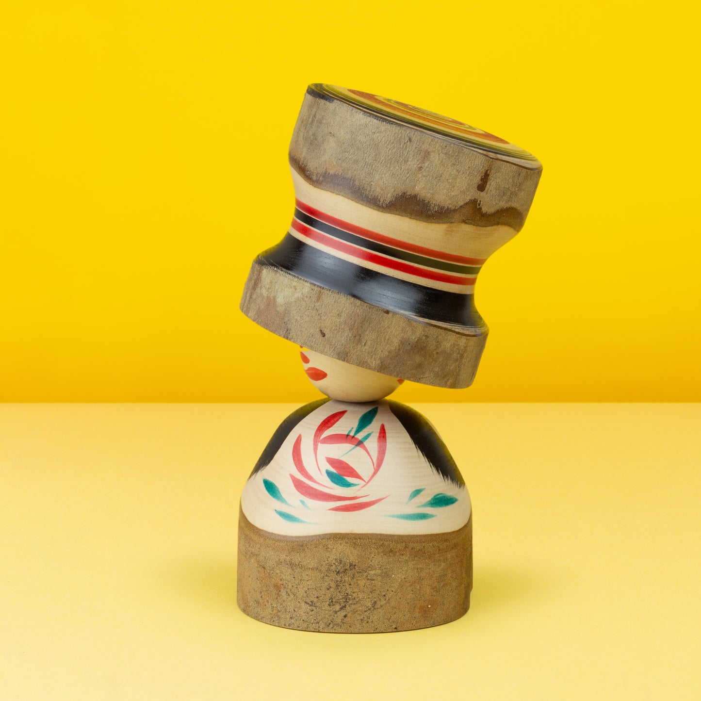 Exclusive Camellia Hat Daruma Ejiko | Natural Wood Kokeshi