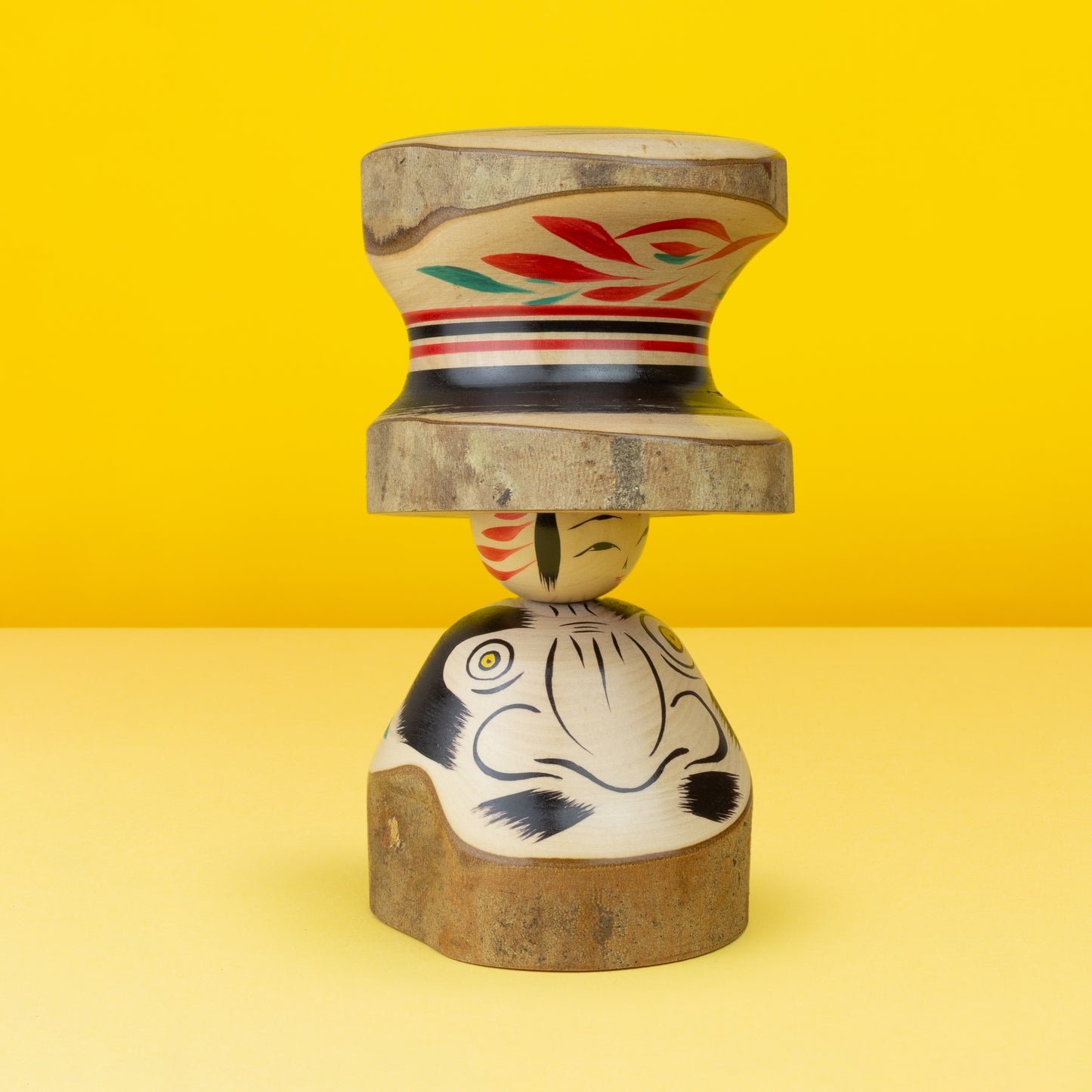 Exclusive Camellia Hat Daruma Ejiko | Natural Wood Kokeshi