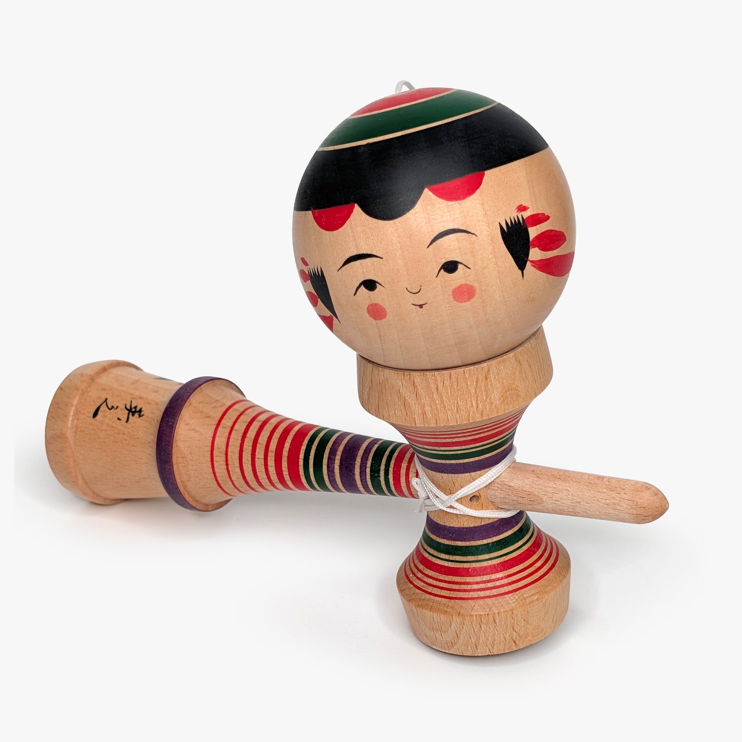Kokeshi Kendama – Camellia Motif – Yajiro Tradition