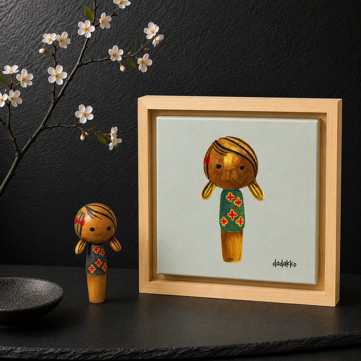 Kokeshi-Porträt Nr. 36 | Serie DADAKKO | 25x25cm | Unikat