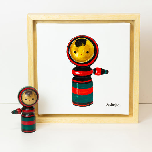 Kokeshi-Porträt Nr. 35 | Serie DADAKKO | 25x25cm