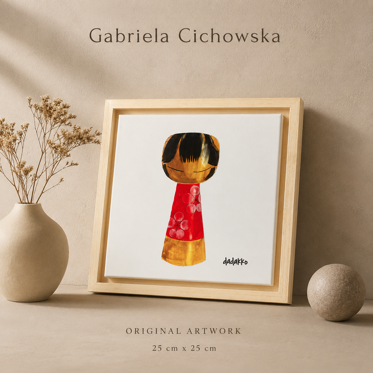 Kokeshi-Porträt Nr. 31 | Serie DADAKKO | 25x25cm | Unikat