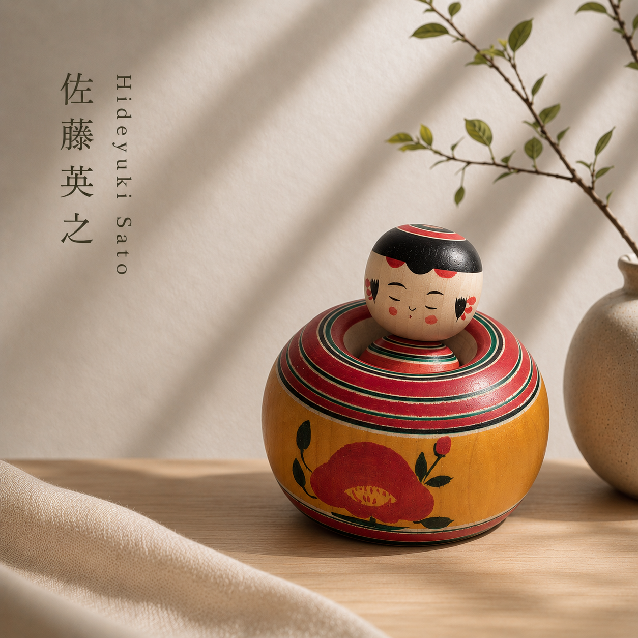 Ejiko-Kokeshi – Camellia and Chrysanthemum – Yajiro Tradition