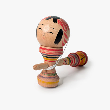Kokeshi-Kendama Nr. 10 | Regenbogenfarben | Unikat
