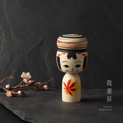 Miniature Bun Hair Autumn Kokeshi