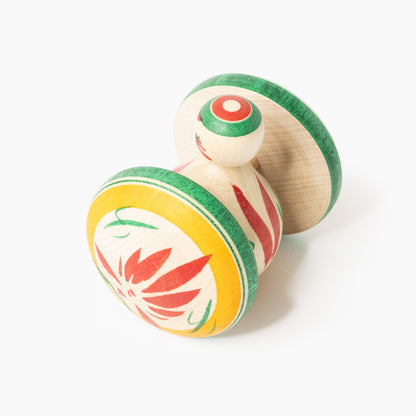 Fuku Kuruma with chrysanthemum design and green-rimmed wheels viewed from above