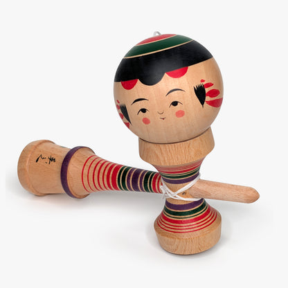 Kokeshi Kendama – Camellia Motif – Yajiro Tradition