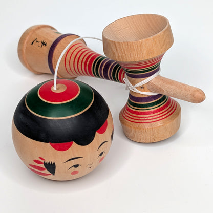 Kokeshi Kendama – Camellia Motif – Yajiro Tradition